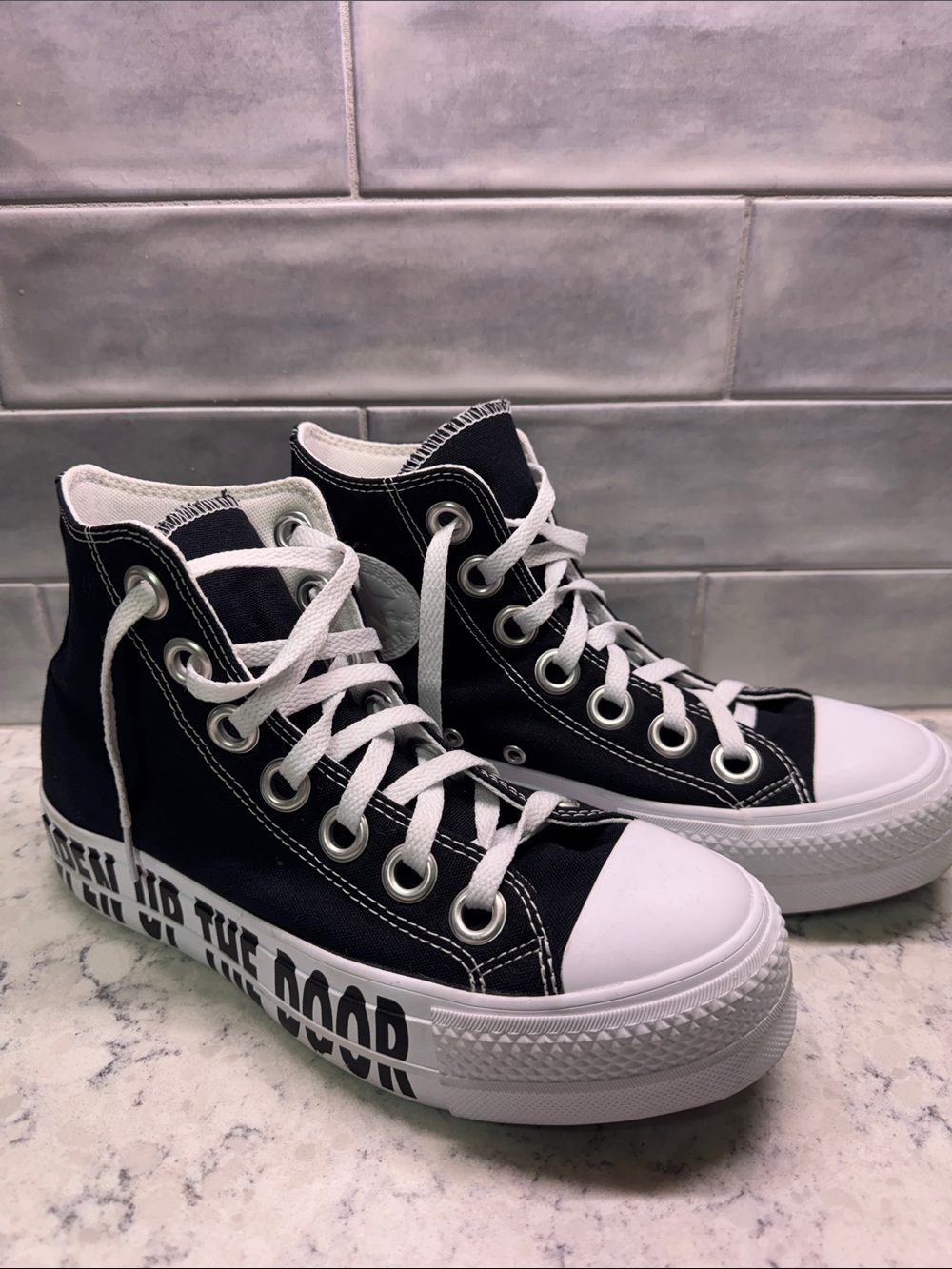 BIllie Eilish Custom Converse Black High-Top Canvas Sneakers Hit Me Hard & Soft